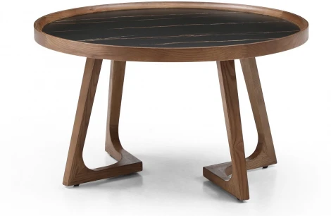 Стол журнальный ESF CT6082 (D80) черная керамика/орех/Керамика,Массив дерева