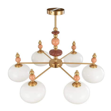 Потолочная люстра на штанге Lumion Piccolo 8425/6C бронза/белый/бежевый/коричневый, металл/керамика/стекло E27 6*60W 220V