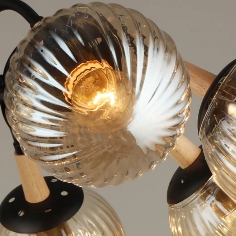 Потолочная люстра на штанге Reluce 04886-0.3-08 BK+WOOD (220V, шар)