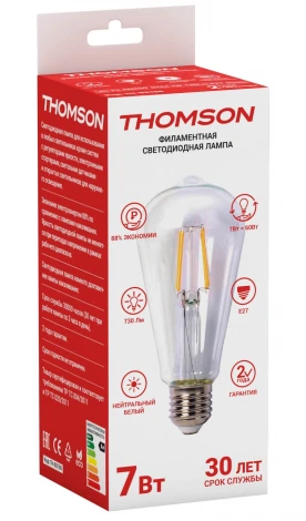 Лампочка светодиодная филаментная прозрачная груша E27 7W Thomson St64 TH-B2106