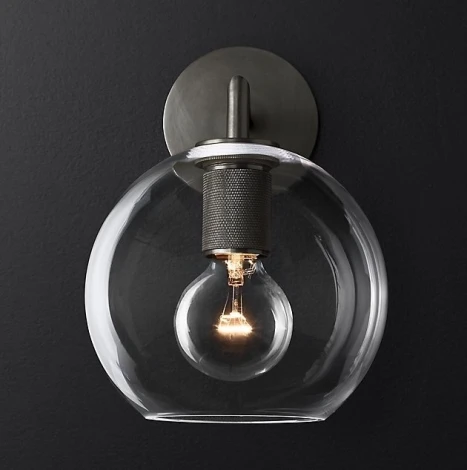 Бра Rh Utilitaire Globe Shade Single Sconce Black ImperiumLoft 44,537 (123275-22) (220V, шар)