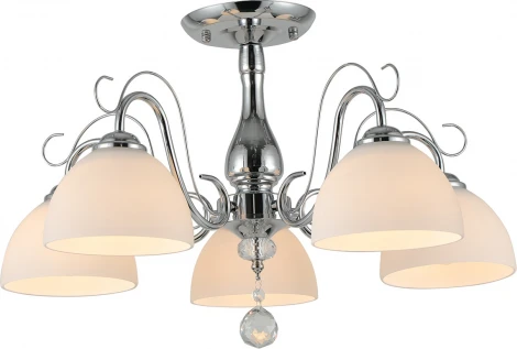 Потолочная люстра на штанге Escada Essay 5x40Вт E27, металл/стекло/хрусталь, хром, белый матовый плафон (220V)