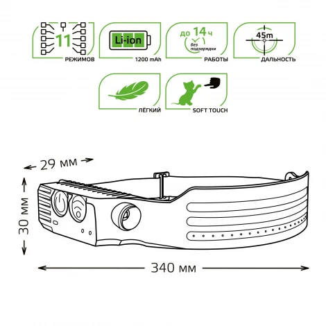 Налобный фонарь светодиодный аккумуляторный 13W Gauss GF412