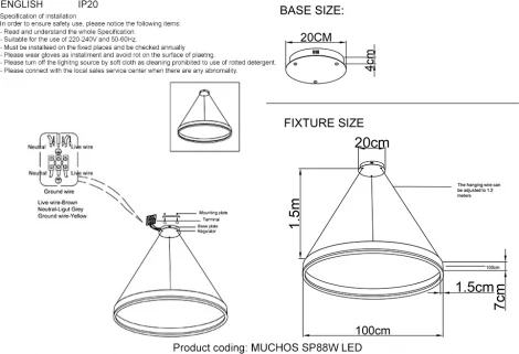 Подвесной светильник светодиодный Crystal Lux MUCHOS SP88W LED GOLD (220V, пульт управления, на тросе, кольцо)