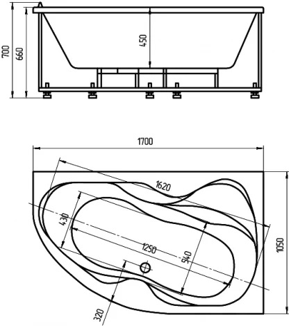 Акриловая ванна Акватек Вега 170 R, с фронтальным экраном