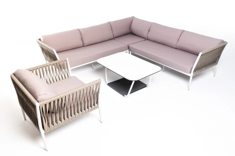 Модульная лаунж-зона из роупа (веревки), каркас из алюминия 4SIS Касабланка KAS-S5C1T1-5-SET