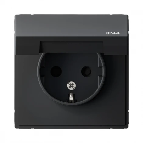 Розетка с заземлением, шторками и крышкой (карбон) Systeme Electric GAL441046