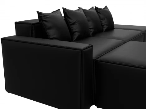 Диван угловой модульный Лига-063 угол левый (ДСП/Пластик/Экокожа/Черный) Лига Диванов 129790L
