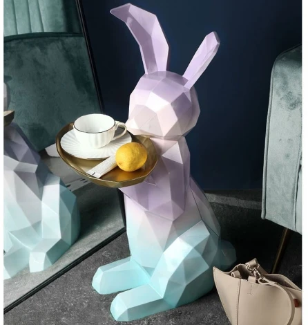 Большая статуэтка-столик Заяц с подносом сиреневая с голубым MY iNTERNO MY-D121