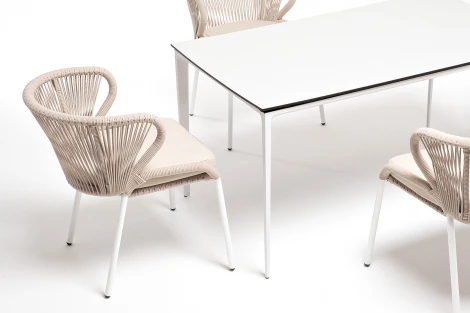 Обеденная группа на 4 персоны со стульями Милан, каркас белый, роуп бежевый 4SIS Малага MAL-CMIL4T1-5-SET beige