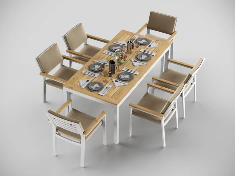 Обеденная группа Gardenini Premium Bella (Алюминий,Ткань,Тик/Белый,Бежевый,Светлое дерево) арт.DPBLL.020218.C4