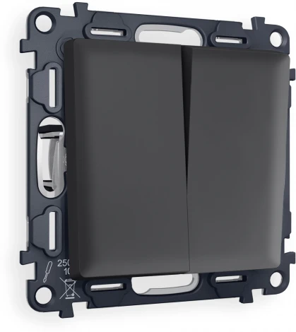 Комплект механизма Ambrella Volt 2-клавишного выключателя ALFA MA903010 Графит мягкое касание QUANT