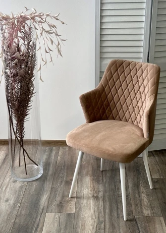 Стул M-City HERMAN БЕЖЕВЫЙ #5, велюр / белый каркас