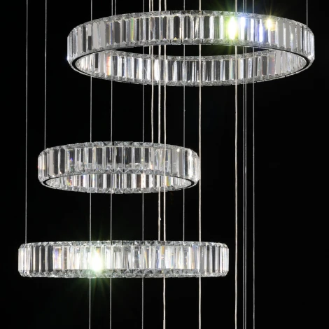 Подвесная люстра ярусная каскадная большая Citilux Чезаре CL338661 (регулировка яркости, LED, 220V, хрусталь, на проводе, кольцо)