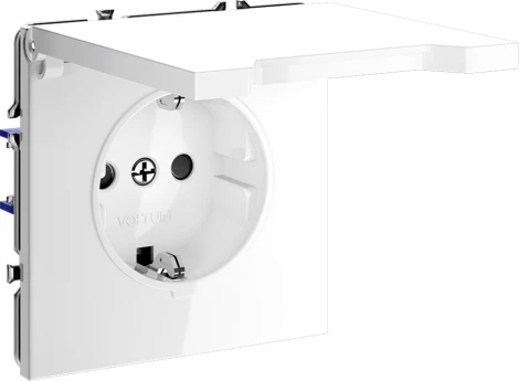 Розетка с заземлением, шторками и крышкой (белый глянцевый) Voltum S70 VLS040301