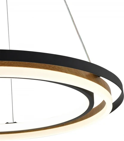 Подвесной светодиодный светильник Escada Lagom 10248/2LED 82Вт,с ПДУ, металл/акрил, чёрный/дерево (регулировка яркости, 220V, на тросе, кольцо)