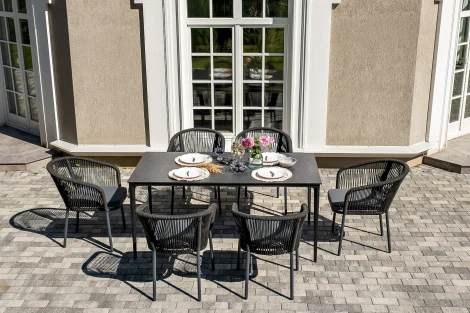 "Малага" обеденная группа на 6 персон со стульями "Марсель", каркас темно-серый, роуп темно-серый 4SIS арт.УТ-00009335