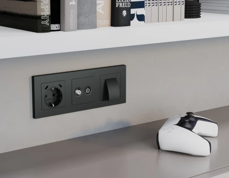 Лицевая панель для электрической розетки с заземлением и шторками 2хUSB Type-C (графит мягкое касание) Ambrella Volt QUANT AP9105