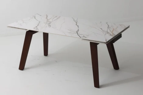 Стол БЭТИС (BETIS) 180 цвет МРАМОР (MATTE GILDED WHITE SOLID CERAMIC) / Орех (WALNUT), ®DISAUR M-City 64667