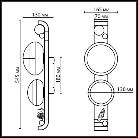 Уличный фасадный светильник Odeon Light Luma 5434/2W черный/золотистый/хром/металл/акрил/декор металл IP54 G9 2*15W max