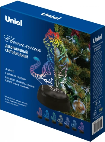 Световая фигура Uniel ULI-M507 RGB/3AA TIGER/BLACK (LED, сенсорный выключатель, животные)