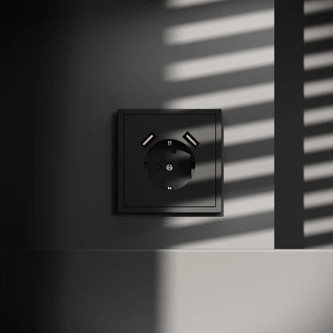 Розетка с заземлением, шторками и USBх2 (черный матовый) Voltum S70 VLS040408