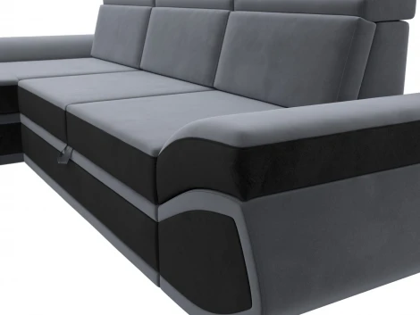 Диван угловой Лига-032 левый угол (Серый,Черный/Велюр) Лига Диванов арт.121647L