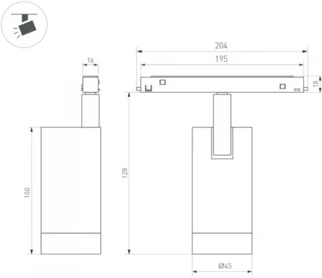 Трековый светильник магнитный MAG-ORIENT-SPOT-R45-12W Day4000 (BK, 50 deg, 48V) (Arlight, IP20 Металл) 050134 (LED)