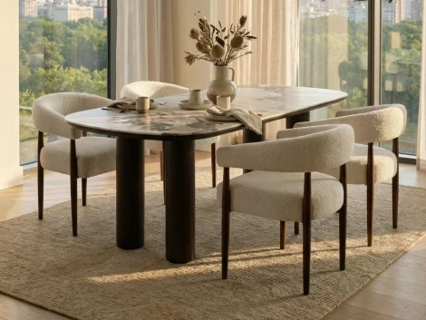 Стул БОНСАЙ (BONSAI), цвет СВЕТЛО-БЕЖЕВЫЙ CLOUD-113, букле / ОРЕХ , ®DISAUR M-City 64850