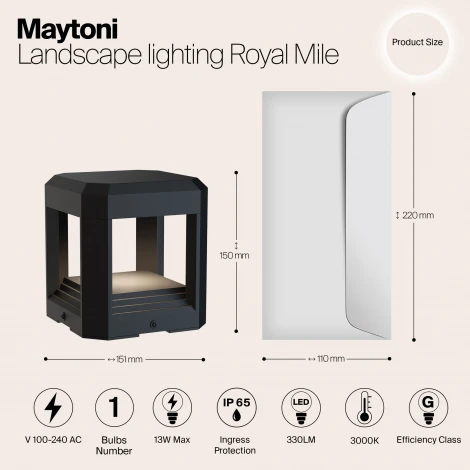 Наземный светильник Maytoni Royal Mile O019FL-L13GR3K (LED, 220V, куб, IP65)