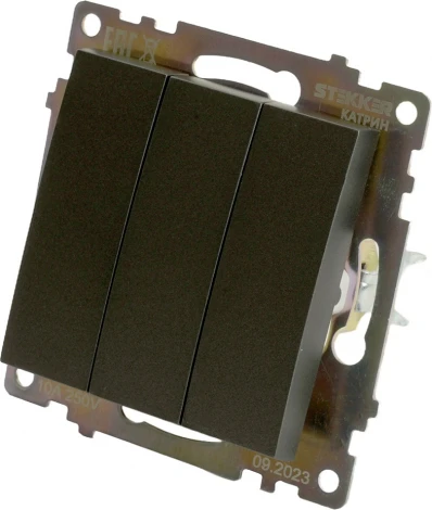 Выключатель трехклавишный (графит) Stekker Катрин 49415
