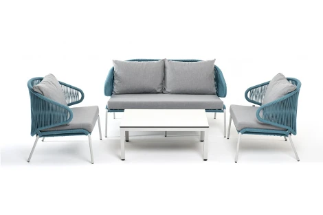 "Милан" лаунж-зона 4-местная плетеная из роупа (веревки), каркас алюминиевый белый, роуп бежевый 4SIS арт.УТ-00005965