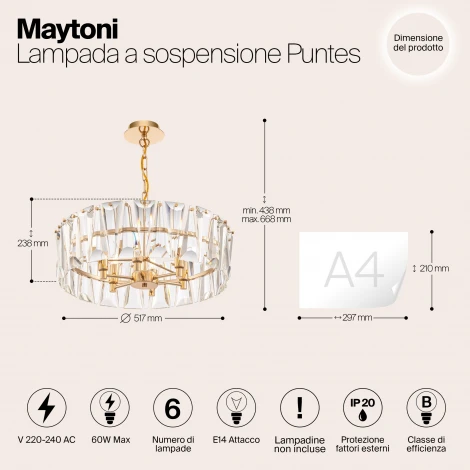Подвесная люстра Maytoni Puntes MOD043PL-06G (220V, на цепи, круглые)