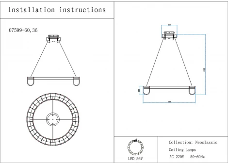 Подвесной светильник светодиодный Kink Light Гэлли 07599-60,36 (220V, на тросе, кольцо)