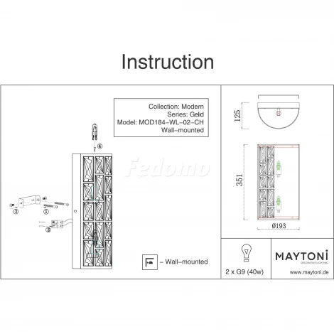 Настенный светильник Maytoni Gelid MOD184-WL-02-CH (220V)