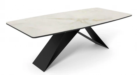 Стол DikLine SKY220 Керамика Ostra Bianco (мрамор глянец белый)/подстолье черное/опоры черные (2 уп.) арт.00-00077954