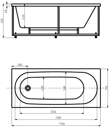 Акриловая ванна Акватек Оберон 170 слив слева