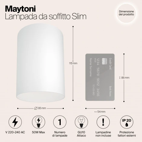 Накладной потолочный светильник Slim GU10 1x50Вт Maytoni Technical C014CL-01W (220V)