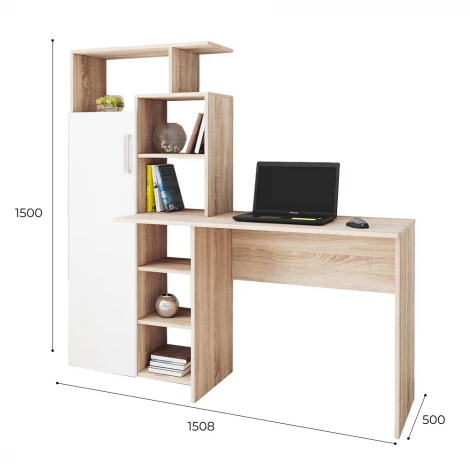 Стол компьютерный ТЭКС Квартет-7, дуб сонома/белый