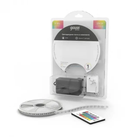 Светодиодная лента комплект Basic 5050/60 12V 10W/m 700lm/m RGB 10mm IP20 5m BT042 Gauss