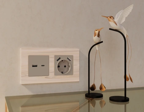 Лицевая панель Ambrella Volt ALFA (Серо-бежевый матовый) для розетки 2USB A+C QUANT AP3710