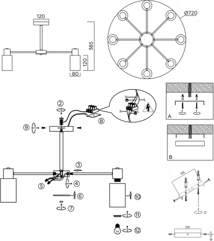 Потолочная люстра на штанге Ambrella Traditional TR9575 (220V)