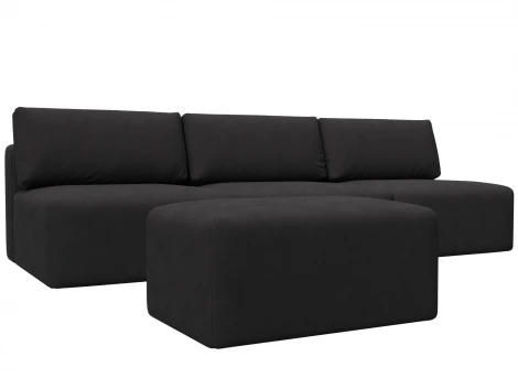 Диван прямой модульный с пуфом Лига-060 НПБ Лонг (ЛДСП,Брус,Фанера/Пластик/Замша/Коричневый) Лига Диванов 129485