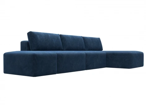 Диван угловой модульный с пуфом Лига-060 НПБ Лонг угол универсальный (ЛДСП,Брус,Фанера/Пластик/Велюр/Синий) Лига Диванов 129529