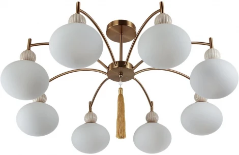 Потолочная люстра на штанге Lumion Gloriya 8272/8C латунь/бежевый/белый, металл/керамика/стекло Е14 8*40W 220V (шарики)