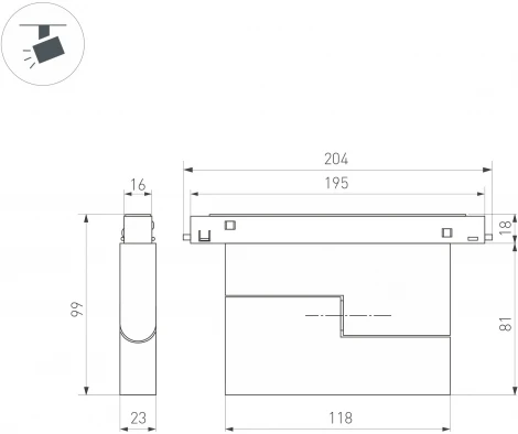 Трековый светильник магнитный MAG-ORIENT-FLAT-FOLD-S195-6W Warm2700 (BK, 80 deg, 48V) (Arlight, IP20 Металл) 049994 (LED)