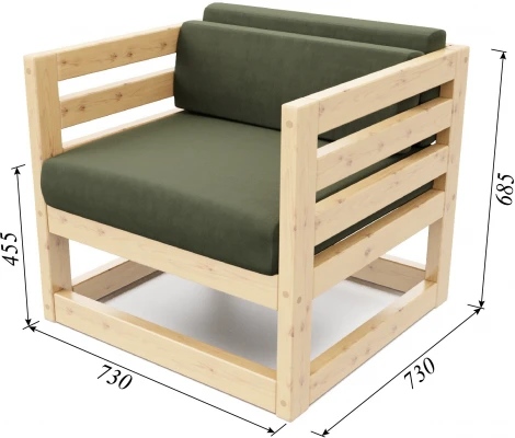 Кресло Arsko Магнус сосна велюр зеленый