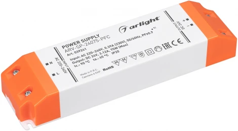 Блок питания ARV-SP-24075-PFC (24V, 3.12A, 75W) (Arlight, IP20 Пластик, 5 лет) 039241
