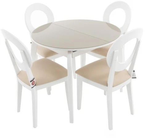 Стол Ривьера СВ D90, Стекло, Эмаль белая/Капучино, 7, Аврора