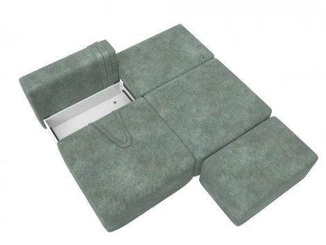 Диван прямой модульный с пуфом Лига-060 НПБ (ЛДСП,Брус,Фанера/Пластик/Велюр/Зеленый) Лига Диванов 129671